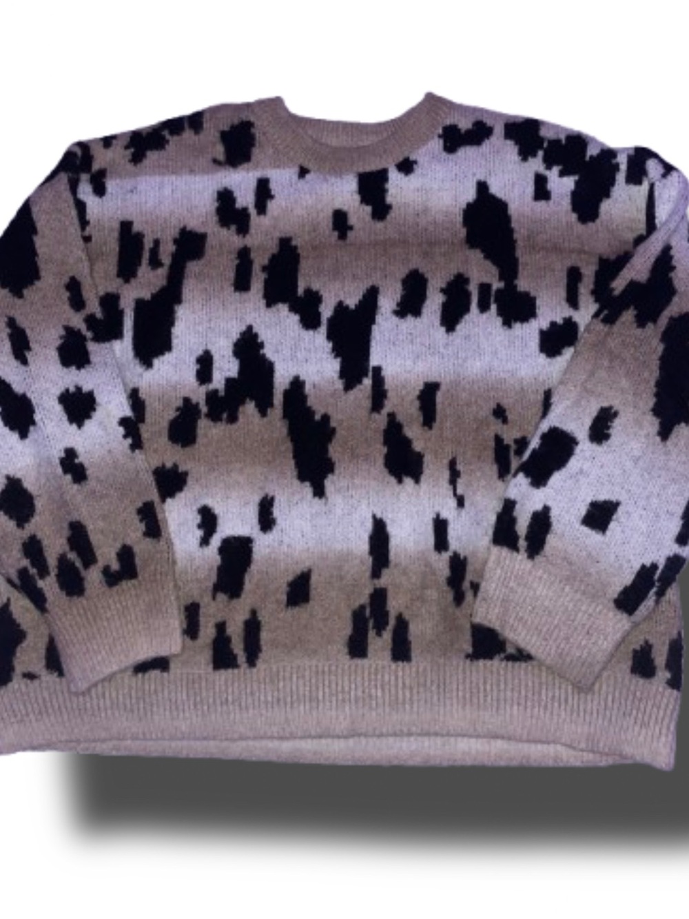 Women's Crewneck Animal-Print Sweater - Black on Tan